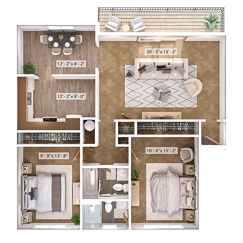 Floor plan 2 Bed, 2 Bath A