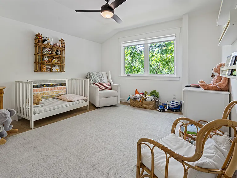 Upstairs bedroom (2 of 2) with shared bath. Can be equipped for a baby/toddler or with a full/queen bed.