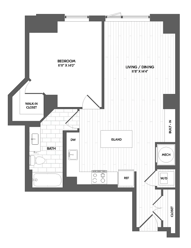Floor plan 1 Bed/1 Bath Penthouse-PH 1D