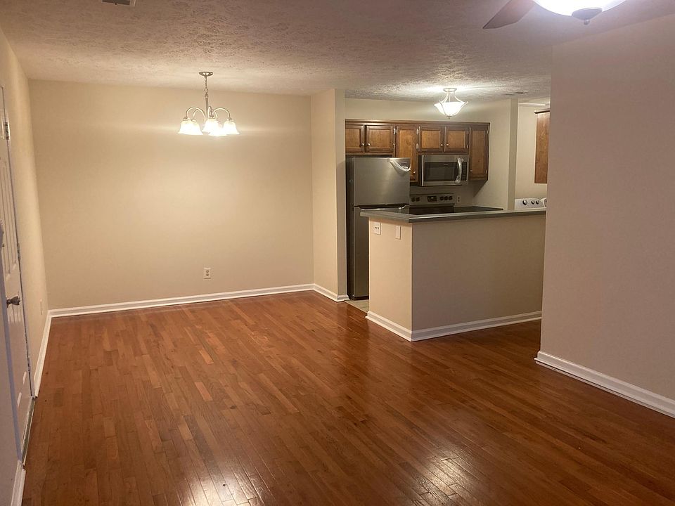 Open kitchen, dining, and living area.
