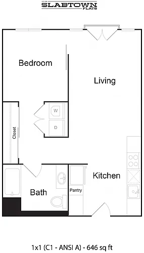 Floor plan 1 Bedroom 1 Bathroom C1-D ANSI