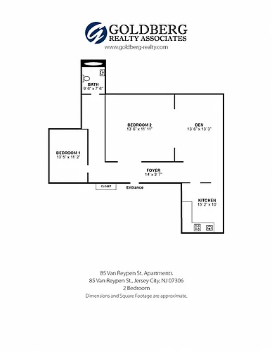 Floor plan 2 Bed 1 Bath Full Kitchen