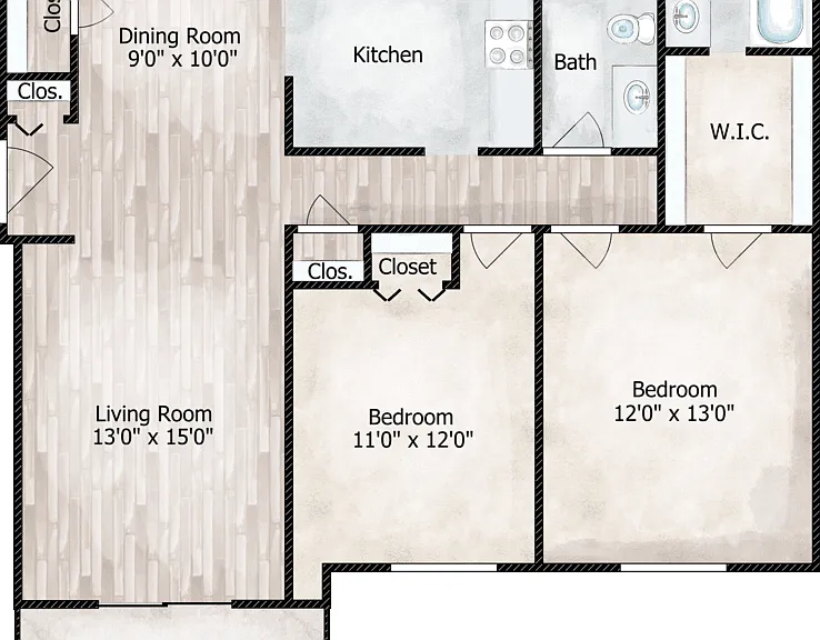 2 Bed 2 Bath Floorplan Diagram