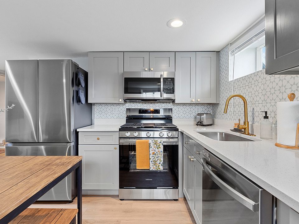 Gas range, Fridge/freezer, microwave, dishwasher, small appliances