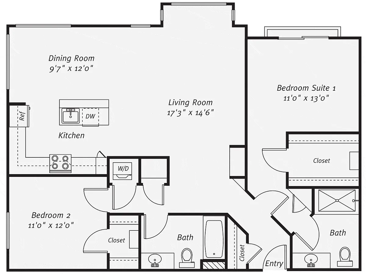 Floor plan 2 Bedroom, 2 Bathroom B3