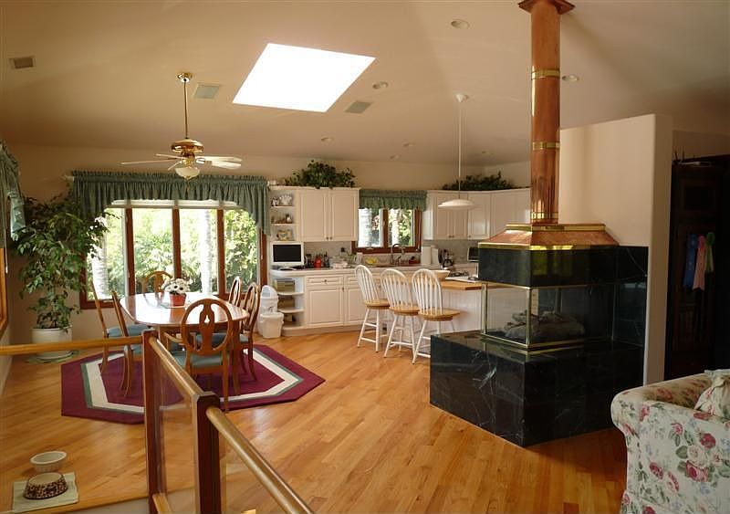 Big open kitchen and dining, living areas