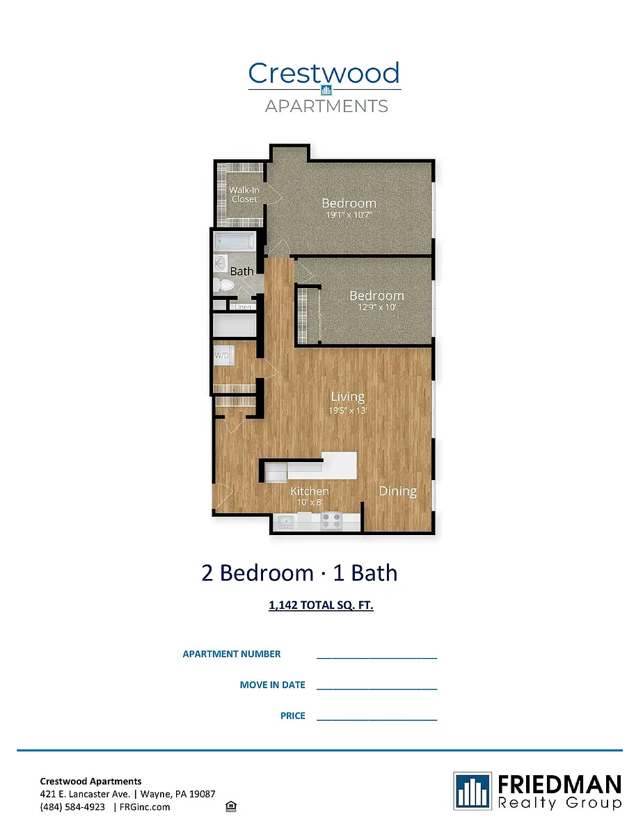 Floor plan 2 Bed x 1 Bath 4