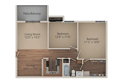 Floor plan 2 Bed 1 Bath (900 sq ft)