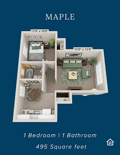 Floor plan 1 Bedroom 1 Bathroom