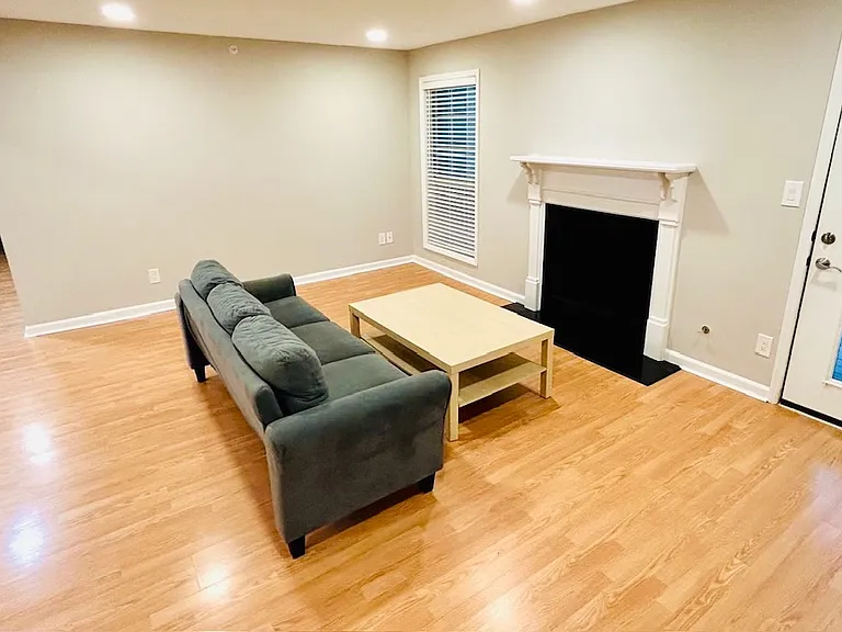 Large living room with decorative fireplace