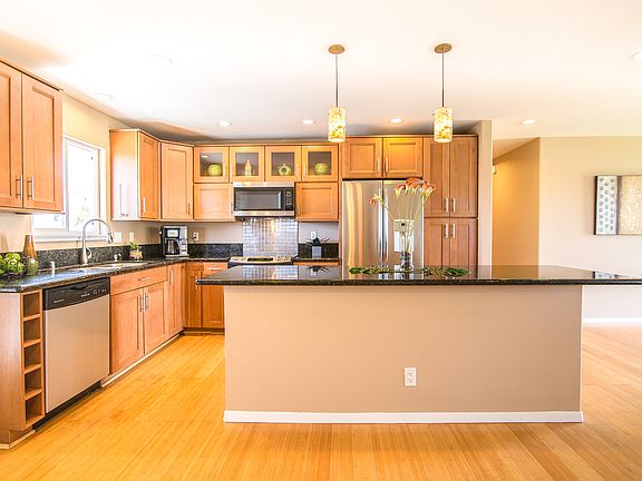 Open concept kitchen with lots of counter space.