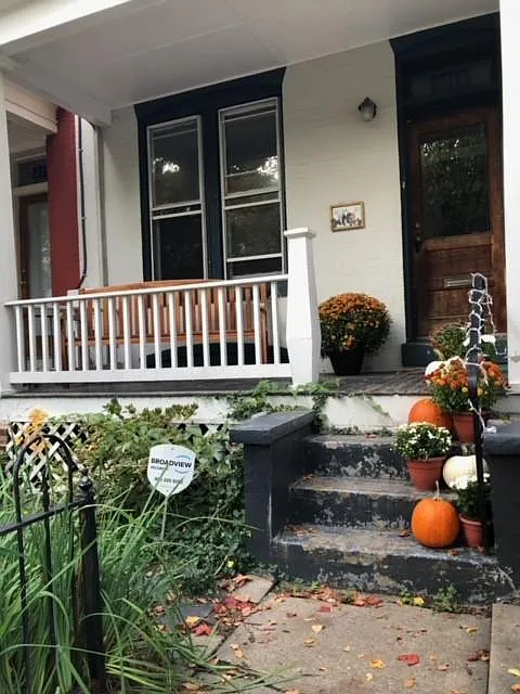 Front porch decorated for fall - 2314 Ontario Rd NW
