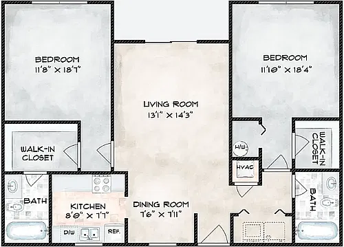 Floor plan 2 Bedroom 2 Bath