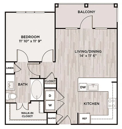 Floor plan 1BR 1BA (723 SF)
