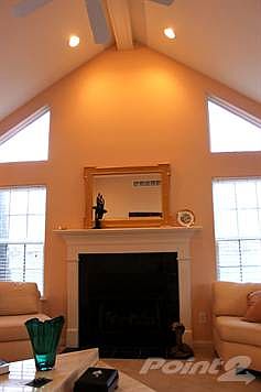 Gas fireplace- transom windows