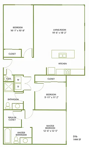 Floor plan 3 Bed/2 Bath-D1B