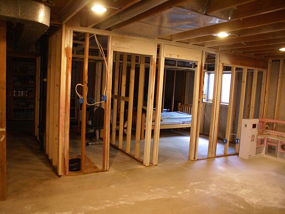 Framed Bed &Bath in Basement