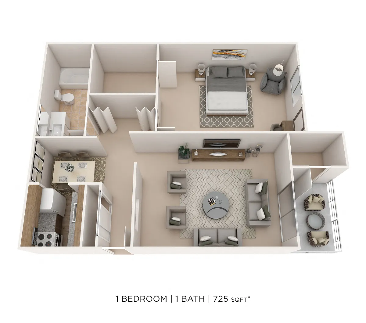 Floor plan One Bedroom- 725 sqft