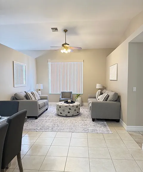 Entrance view into dining room quiet living area