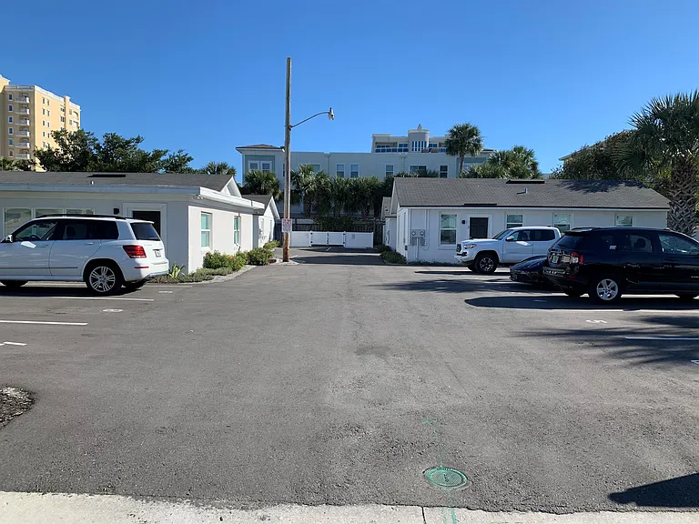 View of resurfaced parking lot from it's entrance