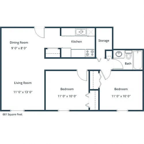 Floor plan Two Bedroom 21A