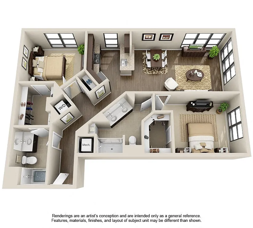 Floor plan 2 Bed 2 Bath-Arrowhead