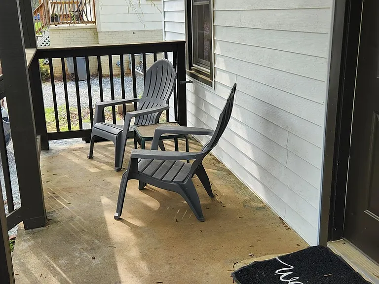 front porch, exterior seating included in rent