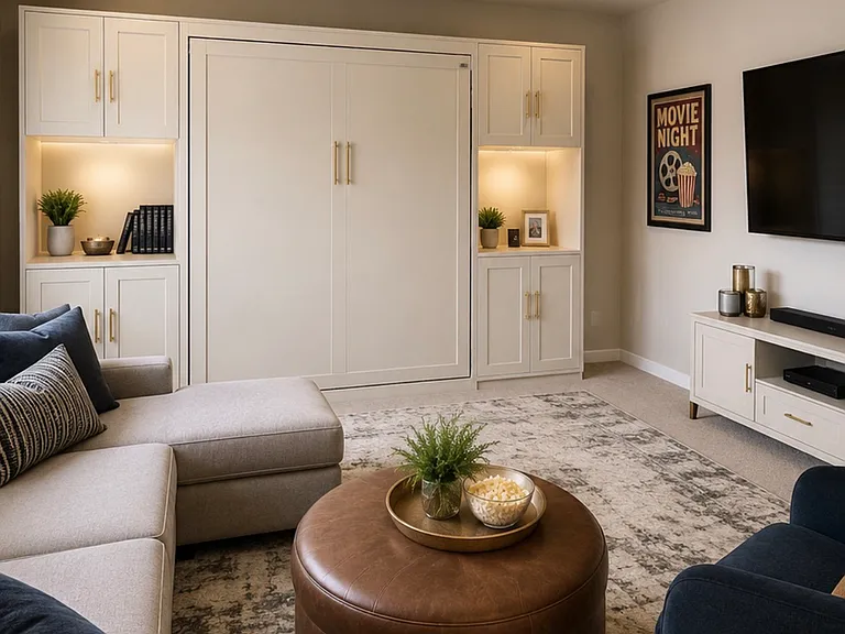 The media room comes with an installed Queen Size Murphy bed, pre-wired for surround sound and two large windows for ample lightning for an excellent view overlooking the backyard and neighborhood .