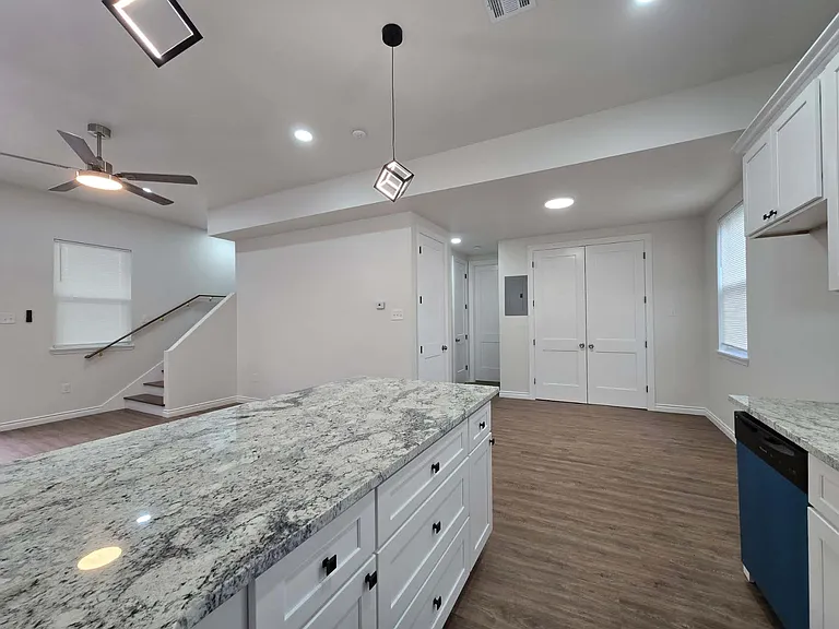 Laundry hookups, two storage closets