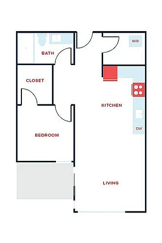 Floor plan 1 Bed, 1 Bath - Apt J (Income Qualified)