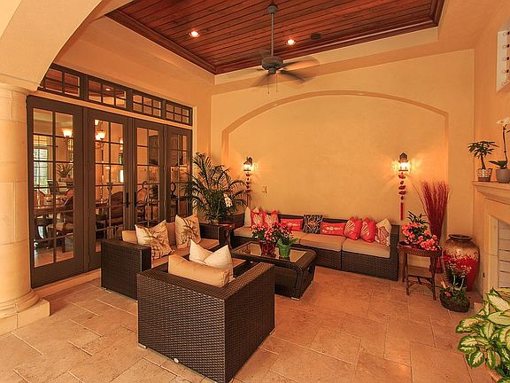 patio area with fireplace