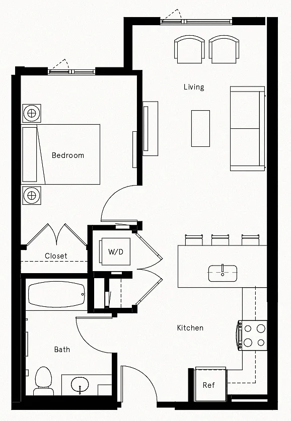 Floor plan 1 Bed/1 Bath-D5