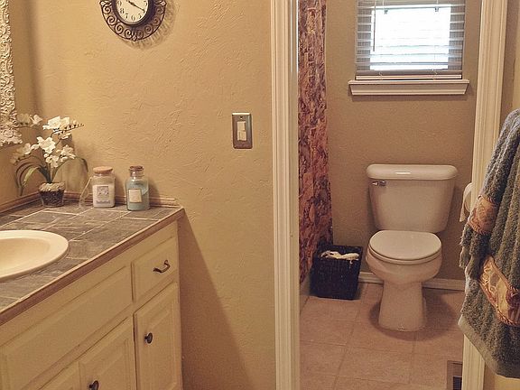 Hall bath has slate counter