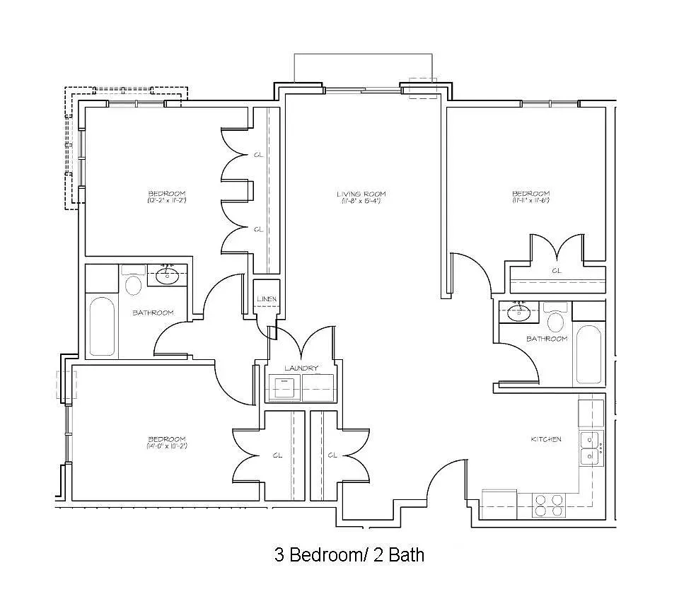 Floor plan 3 Bed 2 Bath | 1248 sqft