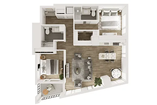 Floor plan B4: 2BR/2BA 1114 SF