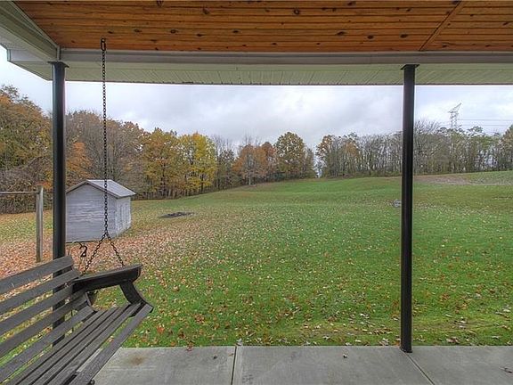 Covered back patio overlooks the land.