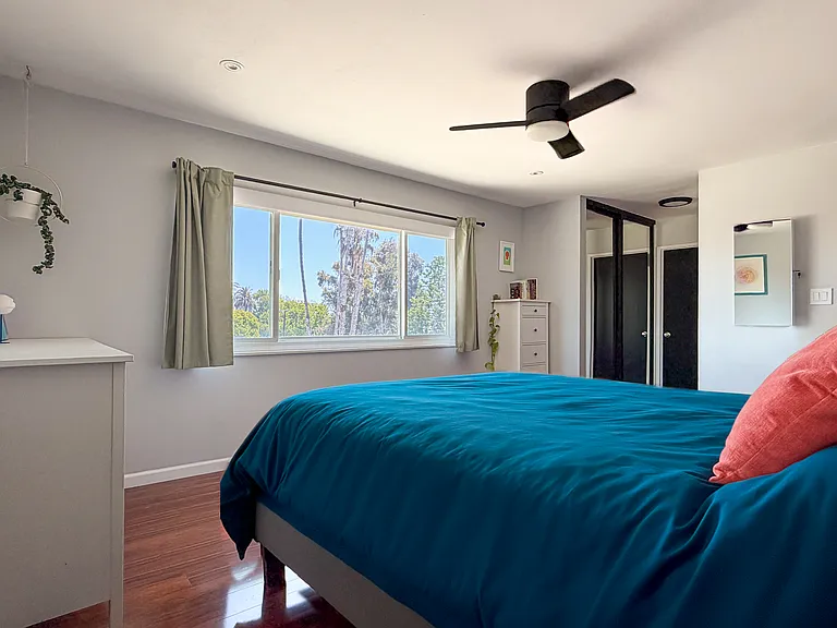 Morning light from the primary bedroom