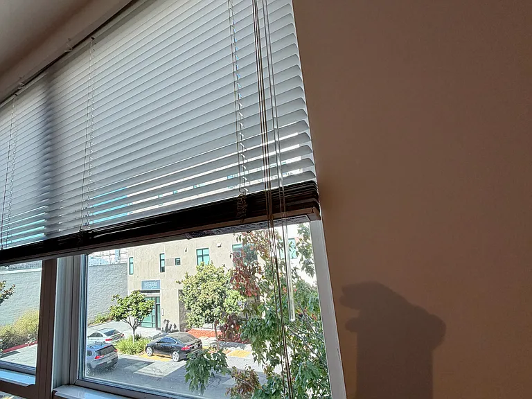 Blinds in living room and bedroom.