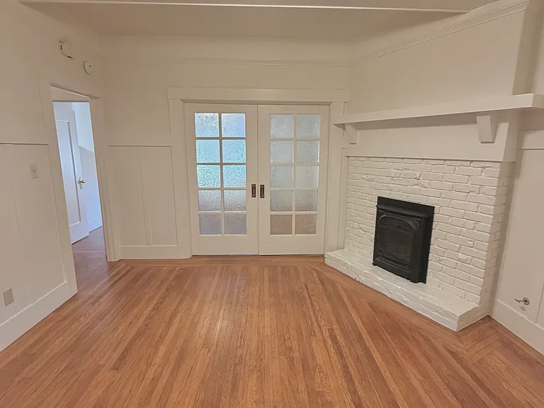 Living room with closed pocket doors