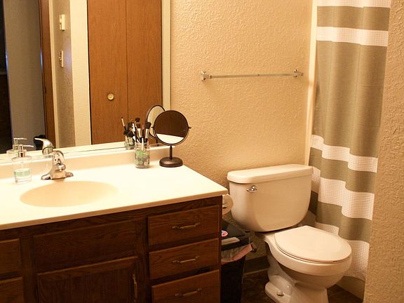 New tile floors. New faucet. Lots of storage space.