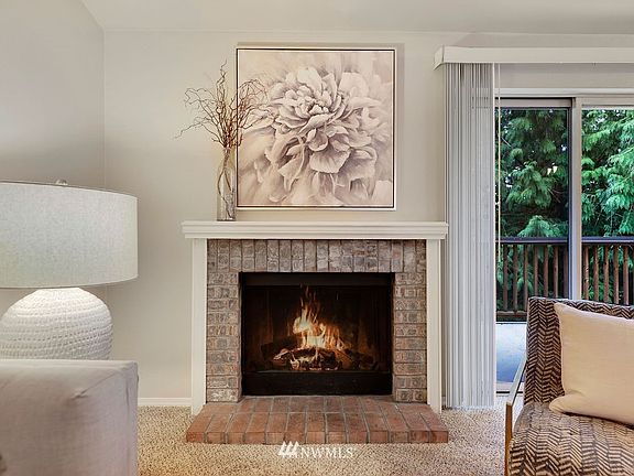 The wood burning fireplace is cozy and inviting. 