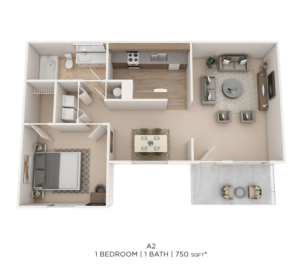 Floor plan One Bed One Bath 750 Sqft