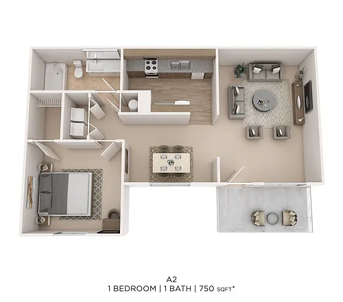 Floor plan One Bed One Bath 750 Sqft