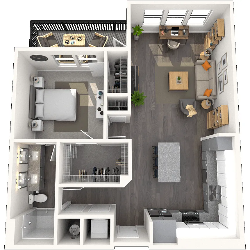Floor plan A3.3 1x1 876 SF