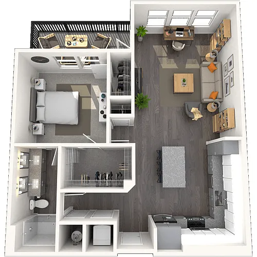 Floor plan A3.3 1x1 876 SF