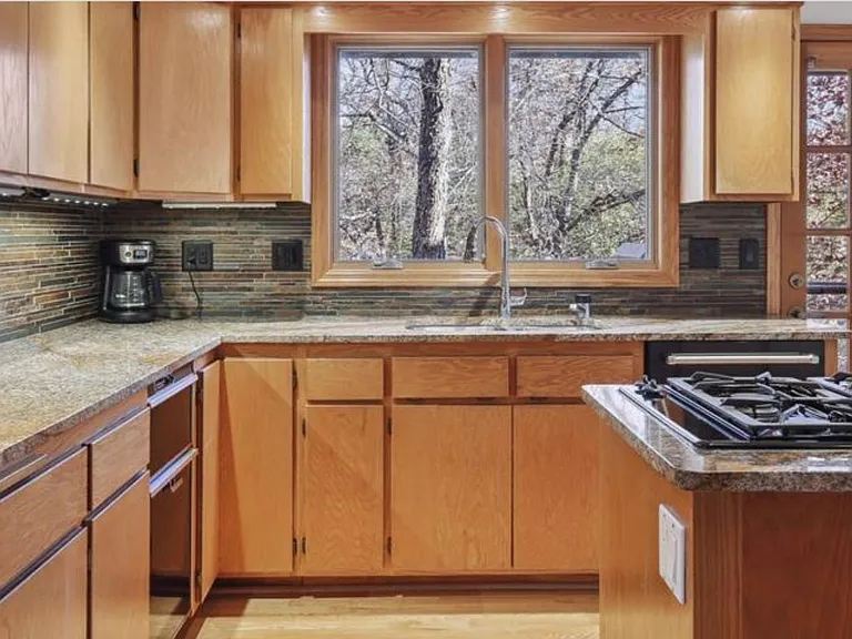 Views of pond from kitchen sink area