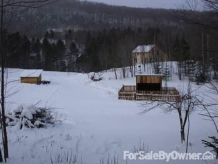 Winter 2009 : little shed to right chicken coop. other barn houses my family milking cow