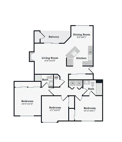 Floor plan 3 Bed, 2 Bath