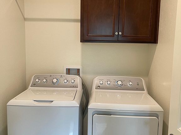 Full size washer and dryer conveniently located upstairs.