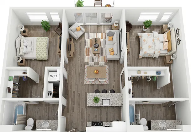 2 Bed / 2 Bath - 1,076 SF 2 Bed / 2 Bath - 1,076 SF